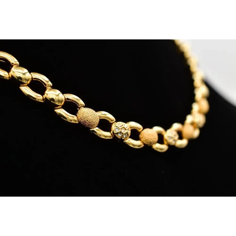 Vintage Crystal Collar Necklace Heavy Linked Chain Rhinestone Crystal BinBD